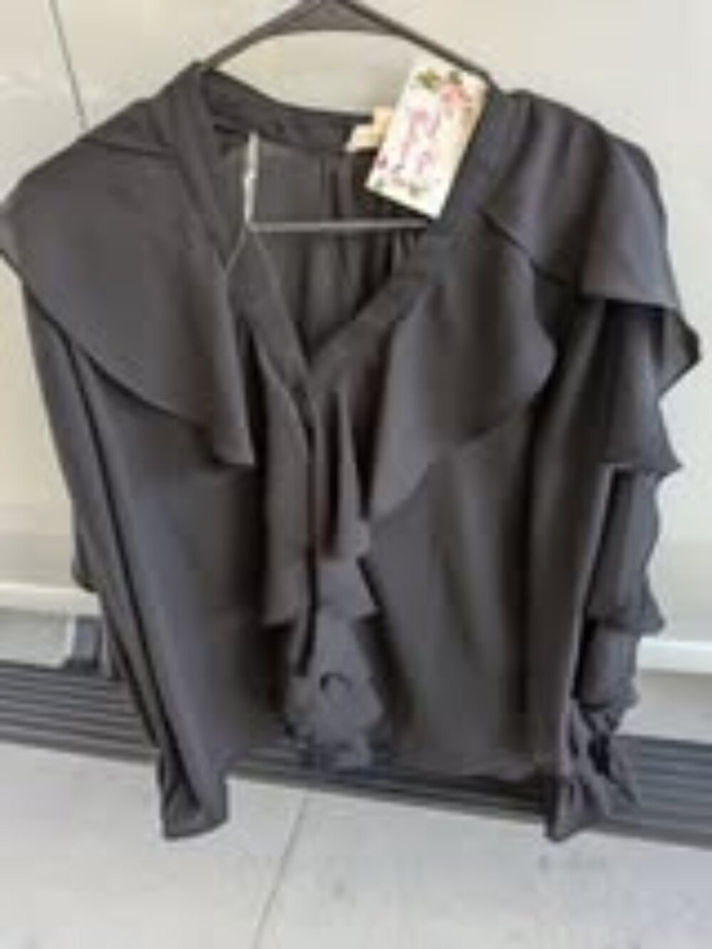 Black Long Sleeve Ruffled Blouse
